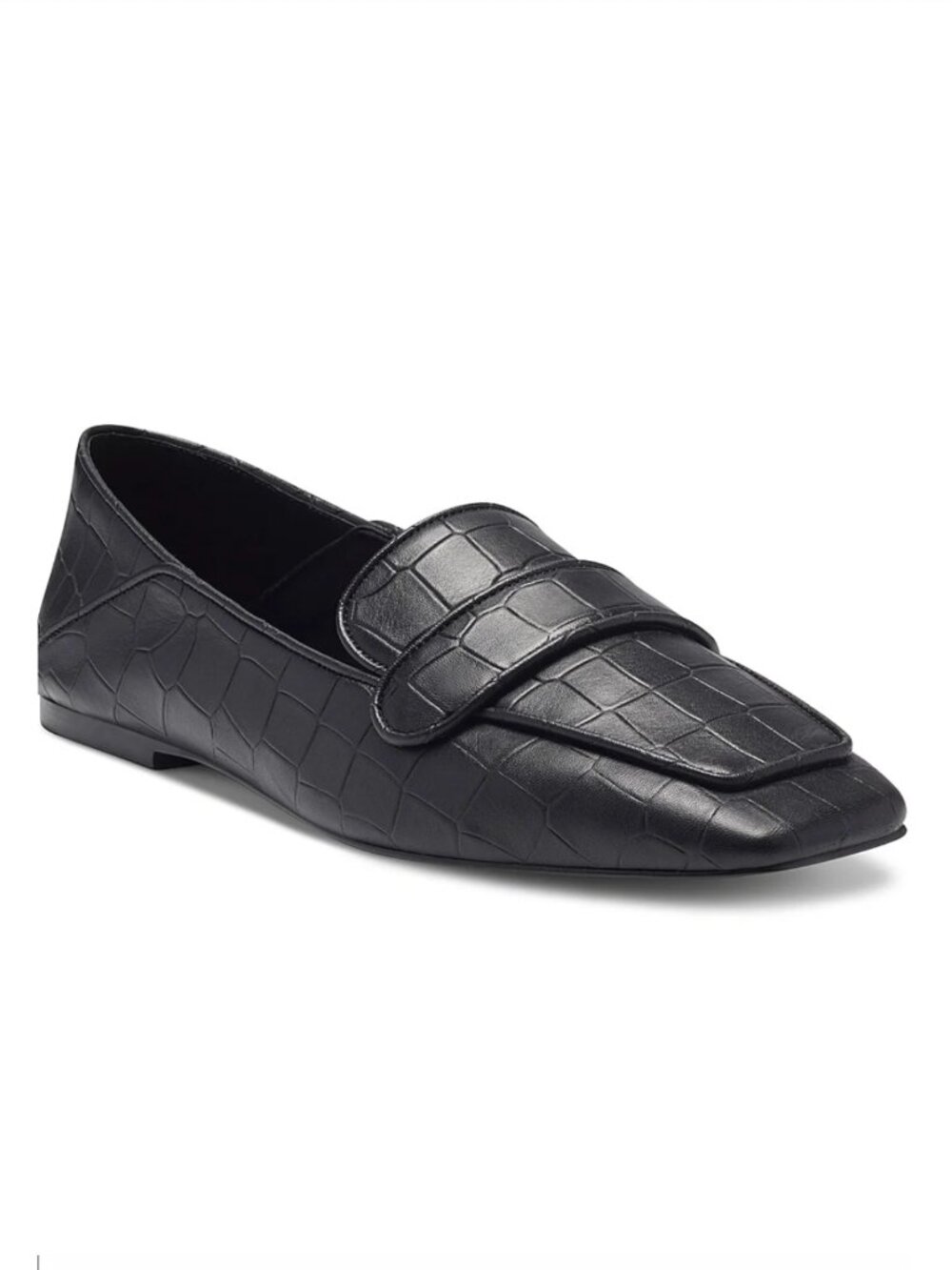 NEW Vince Camuto VV-Zally Square Toe Crocodile embossed Loafer Black